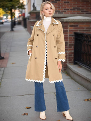 Liber Summer Women's Buttons Color matching Trench Coats