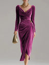 Velvet Cowl Neck Midi Party Dress