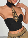 Leopard Print POLO Tie Fishbone Breastband Tank Tops&Camis