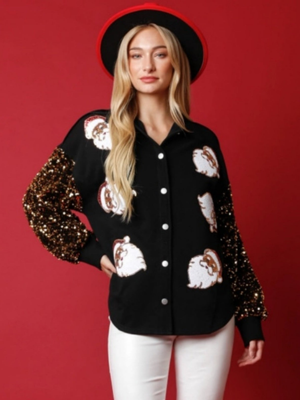 Women's Christmas Santa Claus Sequined Long Sleeve Cardigan Jacket