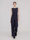 Profession Stripes Sleeveless Asymmetrical Jacket Straight-leg Trousers 2-piece Sets