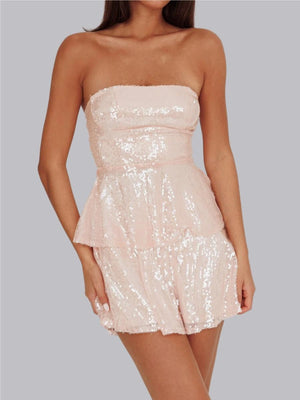 Tube-Top-Partykleid mit mehrlagigen Rüschen und Pailletten