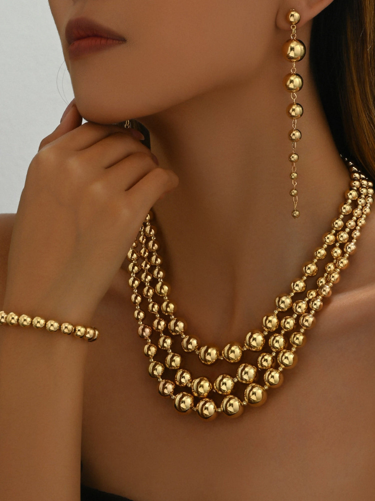 Multi-beaded Necklace And Earrings Bracelet Jewelry Sets