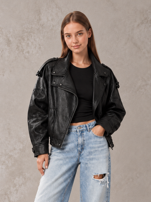 PU Leather Jacket With Long Sleeves For Autumn And Winter