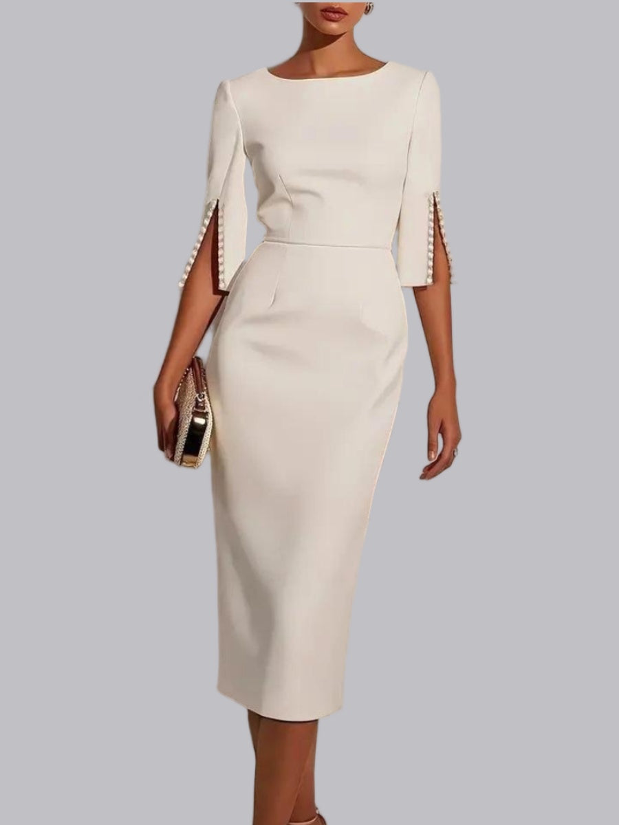 Pearl Zipper Solid Color Midi Dresses