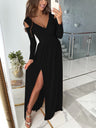 V-neck Slit Commuting Maxi Dresses
