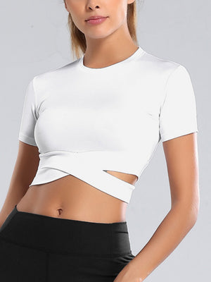 Cross Neck Tight-fitting Shorts Exercise And Fitness Yoga Short-sleeved T-shirt