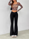 Black Cropped Tight High-waisted Flared Pants
