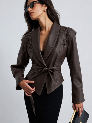 Lace-up Faux Leather Jacket