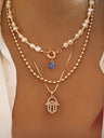 Pearl Necklace With Alloy Diamond Pendant