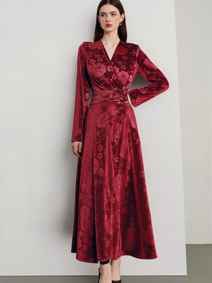 A-line Velvet V-neck Waist-length Dress