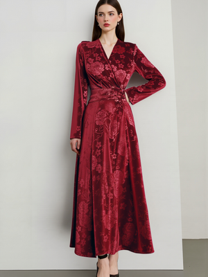 A-line Velvet V-neck Waist-length Dress