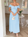 Tie-waist Ruched Puff Sleeve Long Dress