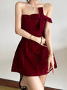 Robes courtes et mini à paillettes de Noël, dos nu, bustier, nœud et fermeture éclair