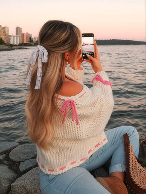 Lace up Bow Contrasting colors Sweaters