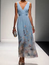 V-neck Sleeveless Floral Print Long Dress