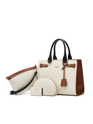 Color-blocked Embossed Tote Bag Set (4 Pieces)