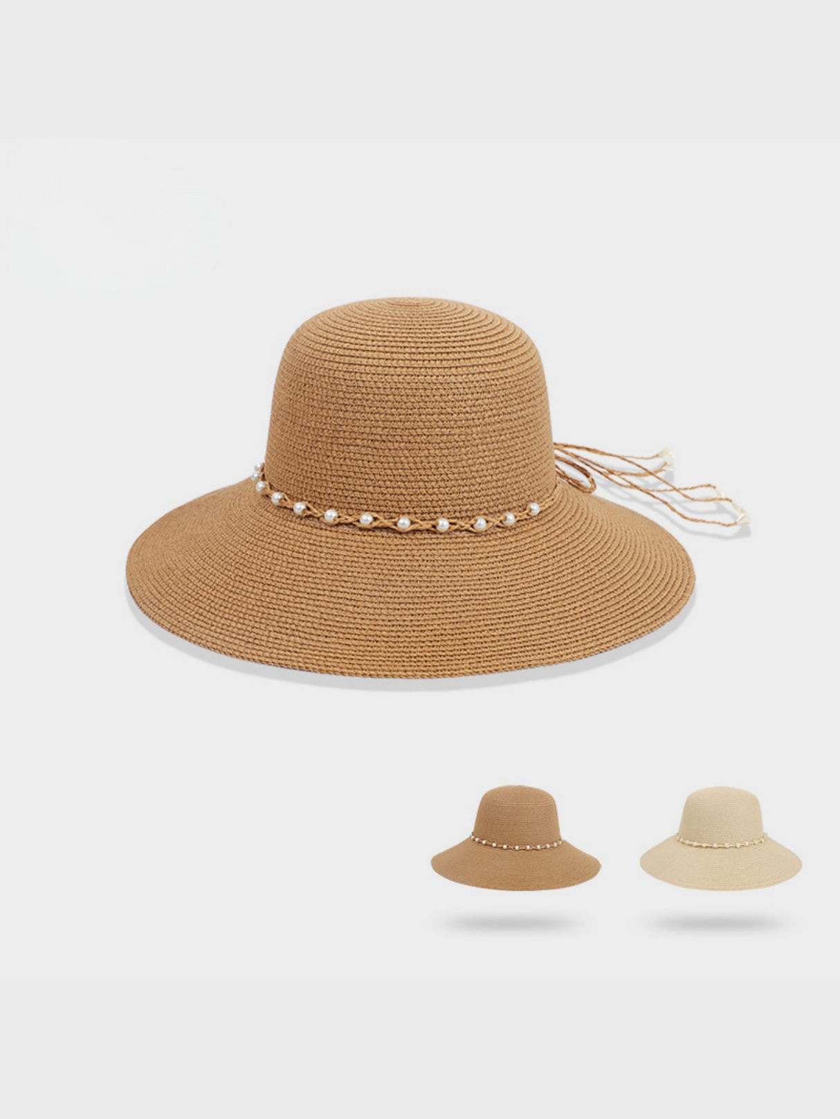 Dome-shaped Wide-brimmed Pearl-woven Band Sunshade And Sun Protection Beach Hat