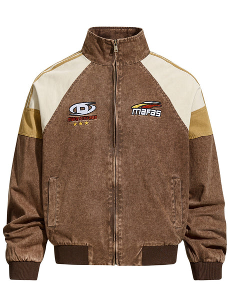 Retro Old Splicing Letter Embroidery Lapel Jackets