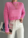 Hollow Out Round Neck With Bell Sleeves Knitted Cover-up