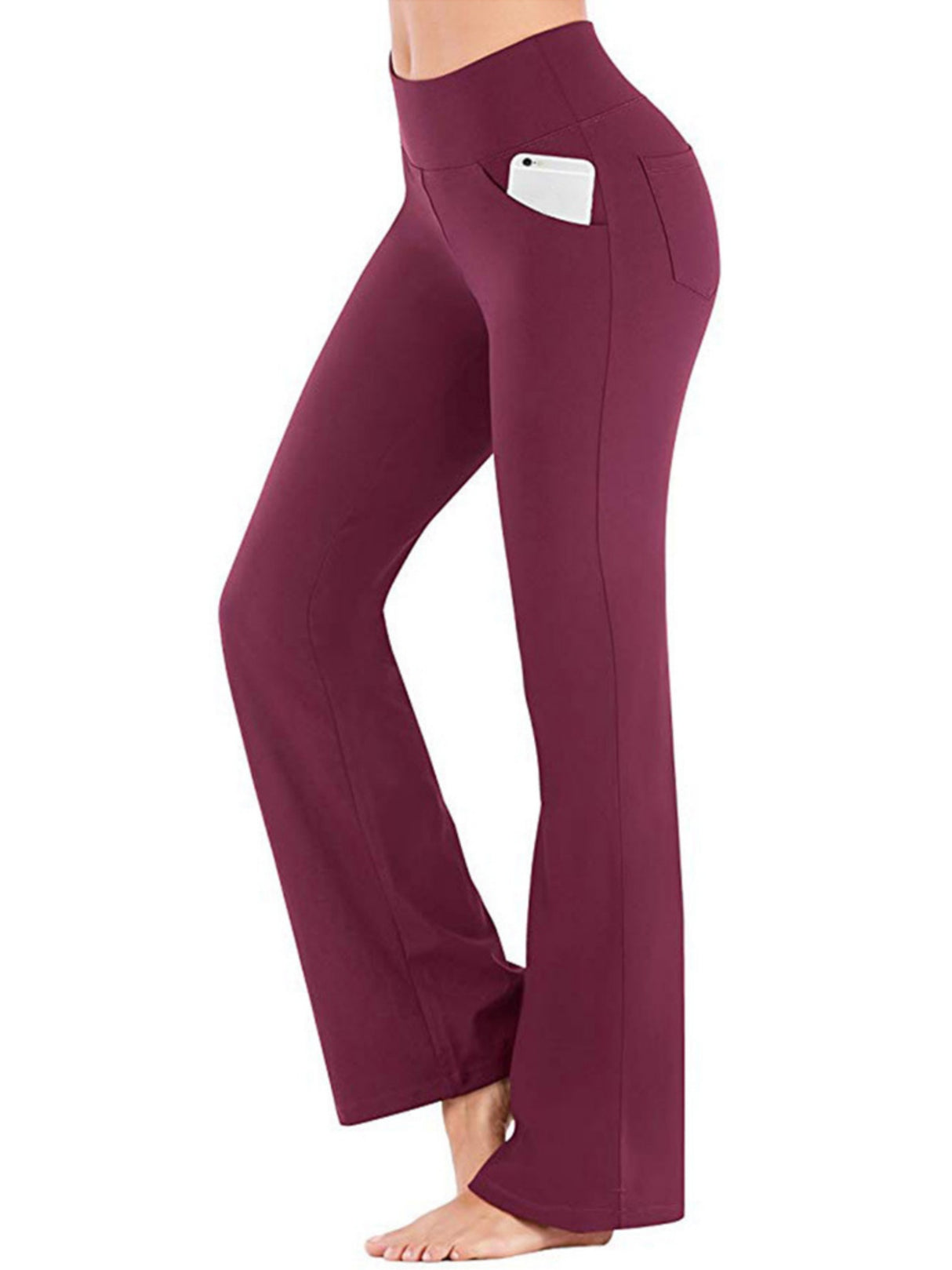 Pocket Exercise Yoga Fitness High-waisted, Tummy-flattening Elastic Flared Trousers