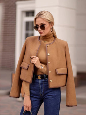 Liber Autumn women's button pocket cover decoration small Chanel style retro patchwork jacket