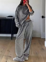 Striped Long-sleeved Top And High-waisted Trousers, Women's Fashionable And Casual Two-piece Set