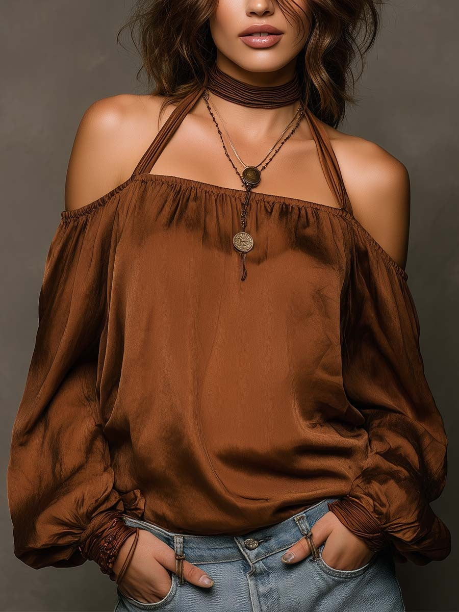 Off-the-shoulder Matte Satin T-shirt