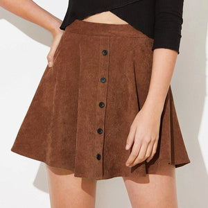 Solid Color Corduroy Single-breasted Buttons High Waist Skirts