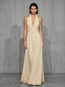 Off-shoulder And Backless Solid Color Halter Neck Long Dress
