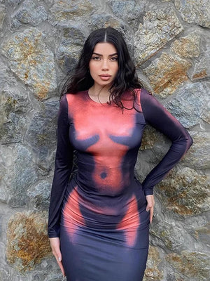 Liber Autumn Women's Body Printing Body Printing Maxi Dresses