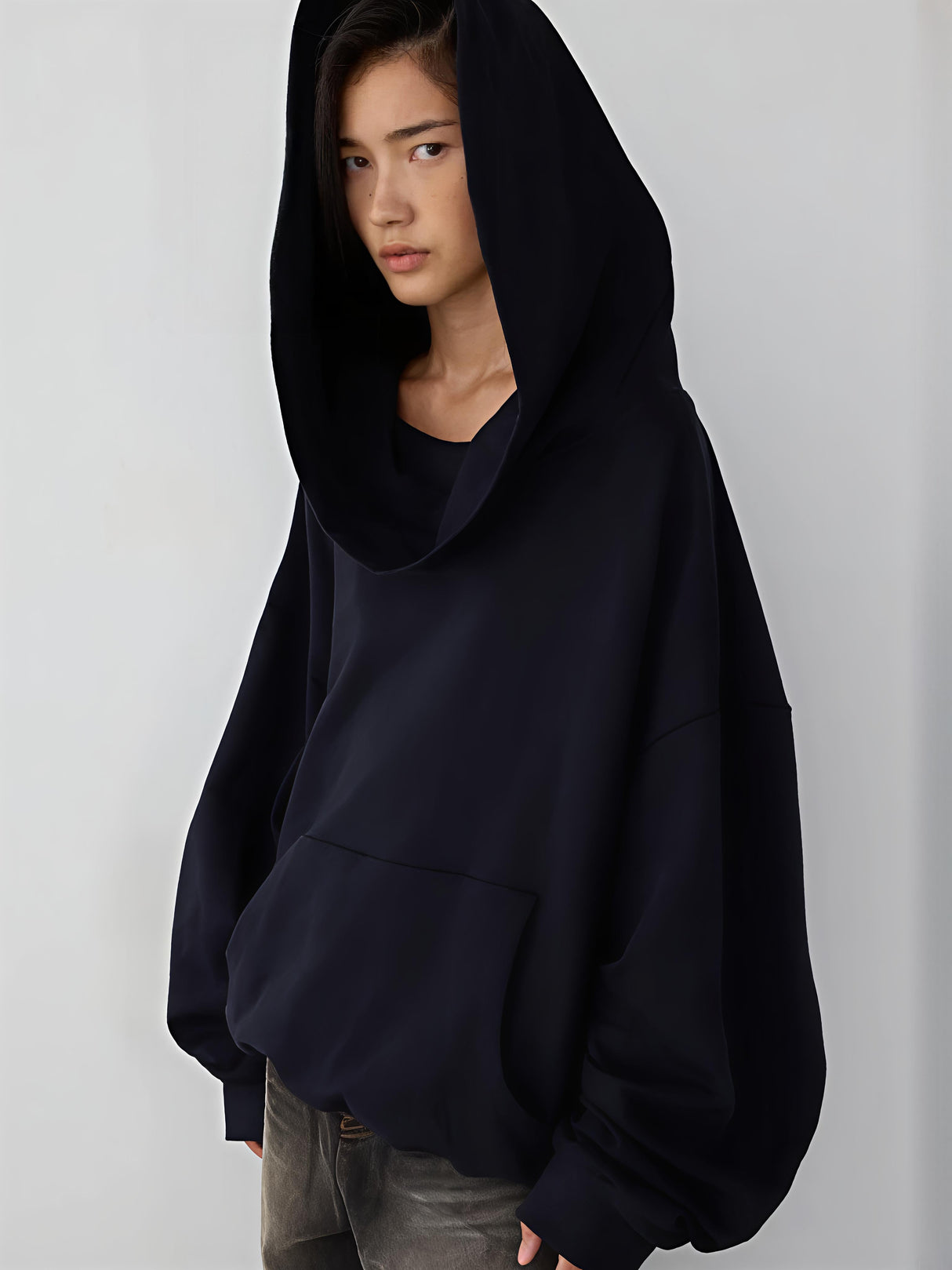 Casual Ribbed Hem Solid Color Off-shoulder Hooded Sweatshirt