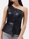 PU Leather Sleeveless, Off-shoulder, One-shoulder Single-breasted Cropped Vest