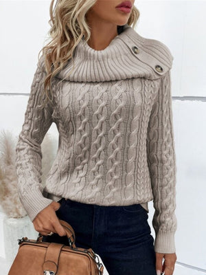 Turtleneck Buttons Raglan Sleeves Sweaters