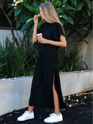 Solid Slit Casual Maxi Dresses