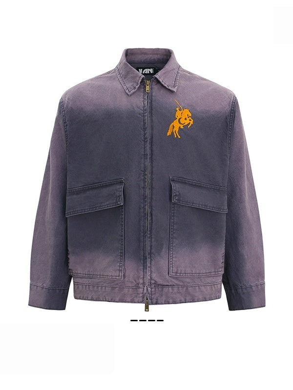 Washing Gradient Large Pockets Loose Vintage Work Jacket