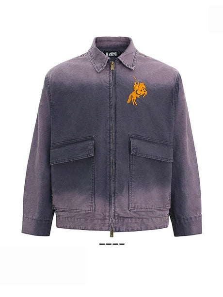 Washing Gradient Large Pockets Loose Vintage Work Jacket