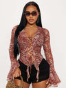 Leopard Print Ruffle Straps T-shirts