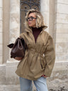 Stand-up Collar Mid-length Drawstring Waist Pure Cotton Trench Coat