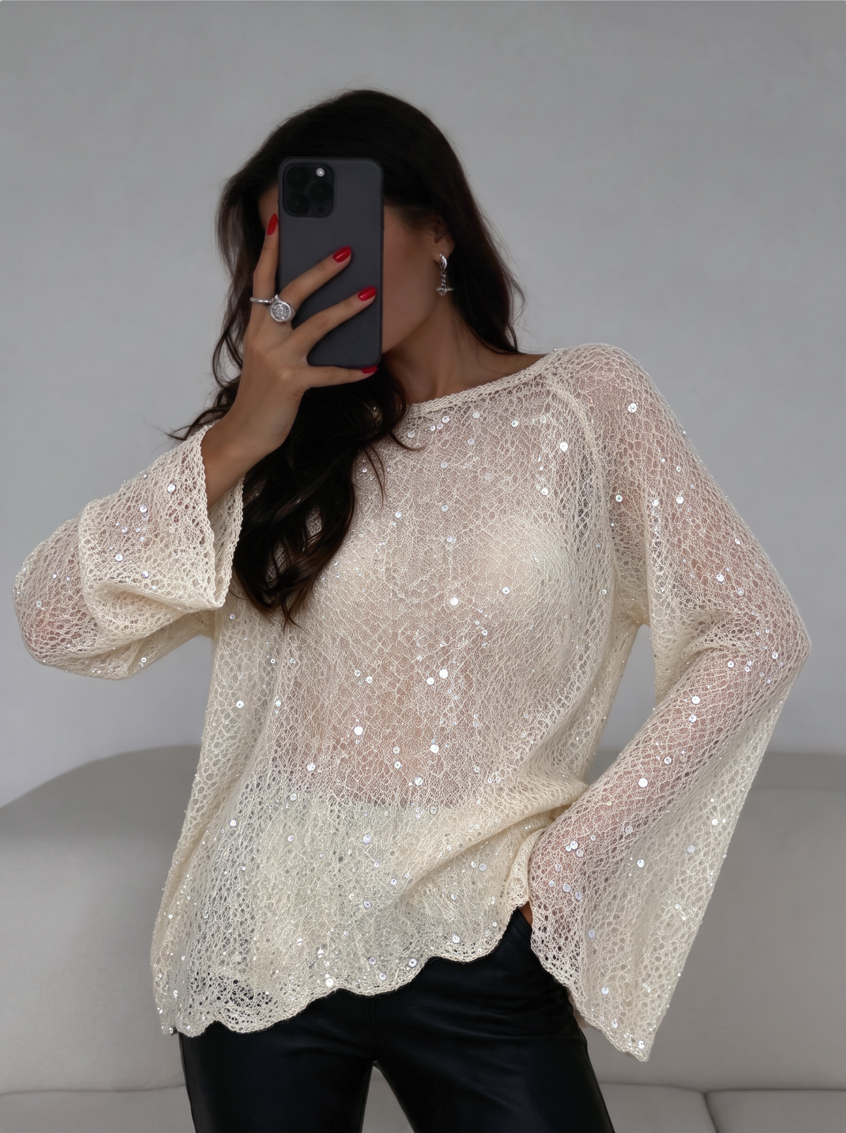 Elegant Sequined Knit Sweater