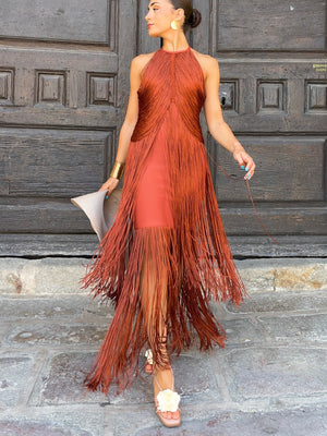 Halter-neck Tassel Long Dress
