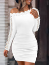 Lace-trimmed Off-the-shoulder Bodycon Sexy Long-sleeved Short Dress