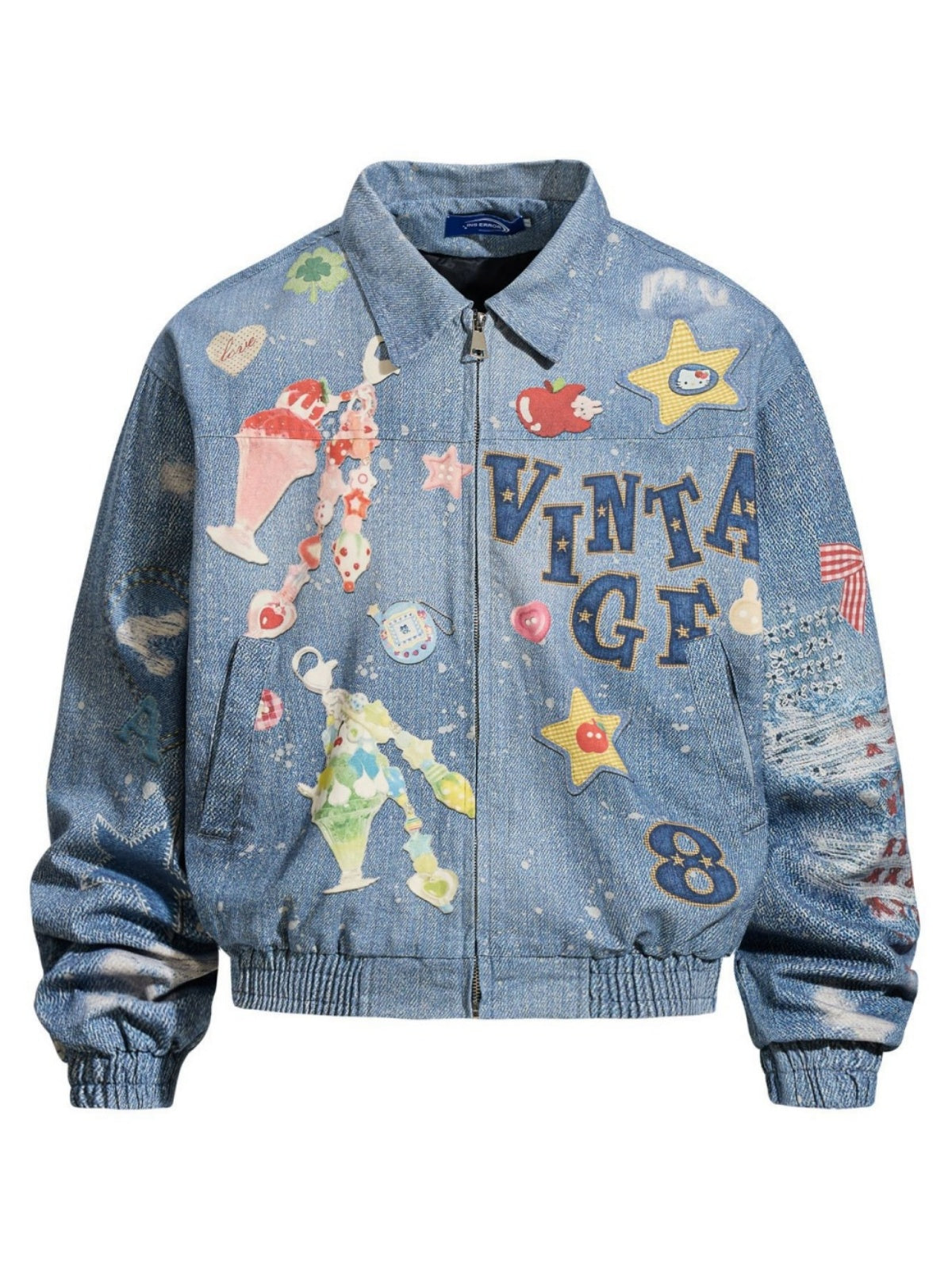 Fun And Stylish Prints Loose Washing Denim Jacket