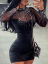 Hot Rhinestones Splicing Perspective Mini&Short Dresses
