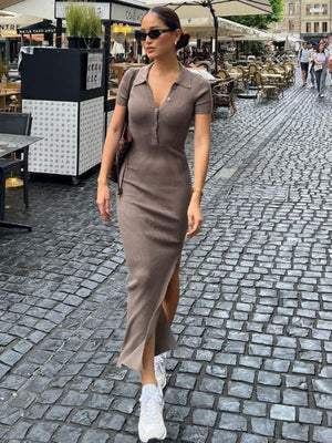 Liber Summer Women's Buttons Solid Color Maxi Dresses