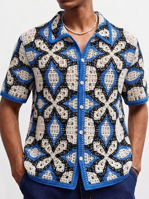Geometry Jacquard Hollow Knitting Vacation Polo Shirts