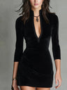 Slimming V-neck Hip-hugging Commuting Mini&Short Dresses