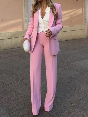 Lapel Suit Jacket High-waisted Loose-fitting Trousers 2-piece Sets