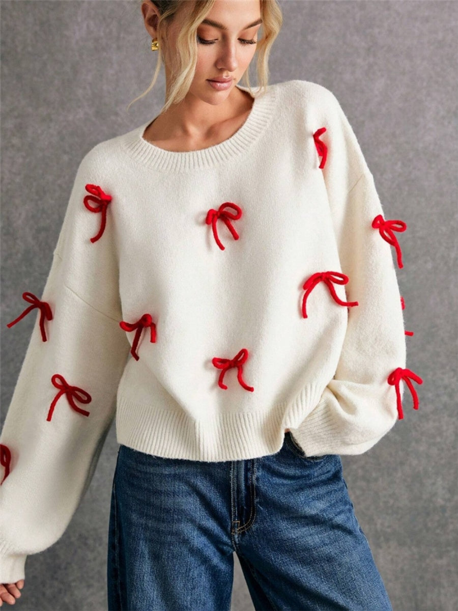 Christmas White Headgear 3D Bow Sweaters