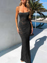 Hollow Floral Lace Spaghetti Strap Long Dress